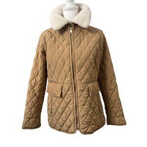 Michael Kors Tan Quilted Jacket W/ Sherpa Collar Zip Closure Womens Size M